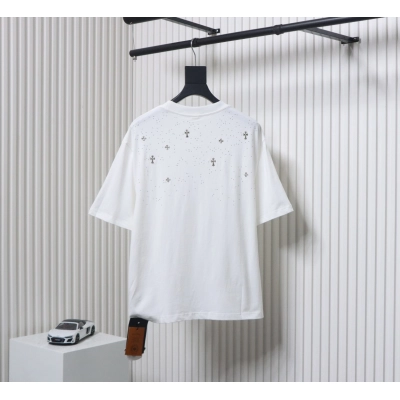 Chrome Hearts 2024ss Metal Cross Star Diamond Couple Casual T-shirt White 02