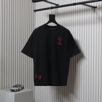 Chrome Hearts 25ss Catwalk Cross Patch Embroidery Washed Burnt Flower T-shirt Black 01