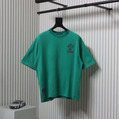 Chrome Hearts 25ss Catwalk Cross Patch Embroidery Washed Burnt Flower T-shirt Green 01