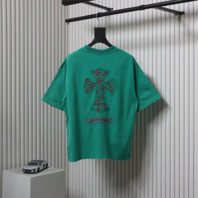 Chrome Hearts 25ss Catwalk Cross Patch Embroidery Washed Burnt Flower T-shirt Green 02