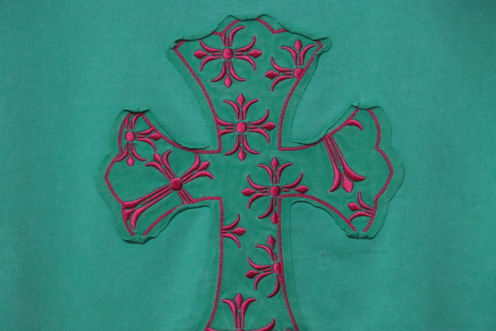 Chrome Hearts 25ss Catwalk Cross Patch Embroidery Washed Burnt Flower T-shirt Green