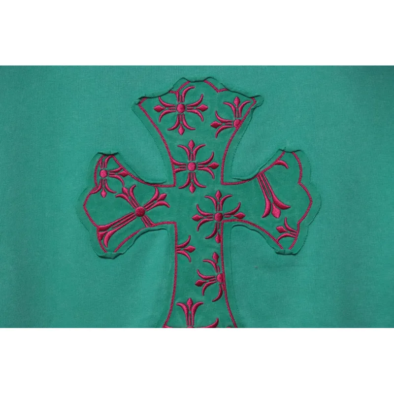 Chrome Hearts 25ss Catwalk Cross Patch Embroidery Washed Burnt Flower T-shirt Green