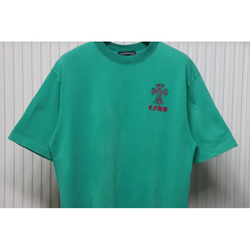 Chrome Hearts 25ss Catwalk Cross Patch Embroidery Washed Burnt Flower T-shirt Green