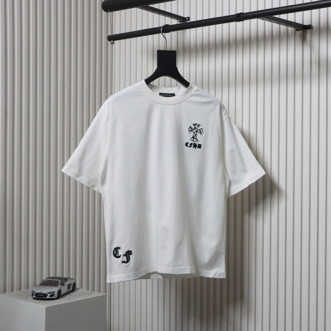 Chrome Hearts 25ss Catwalk Cross Patch Embroidery Washed Burnt Flower T-shirt White