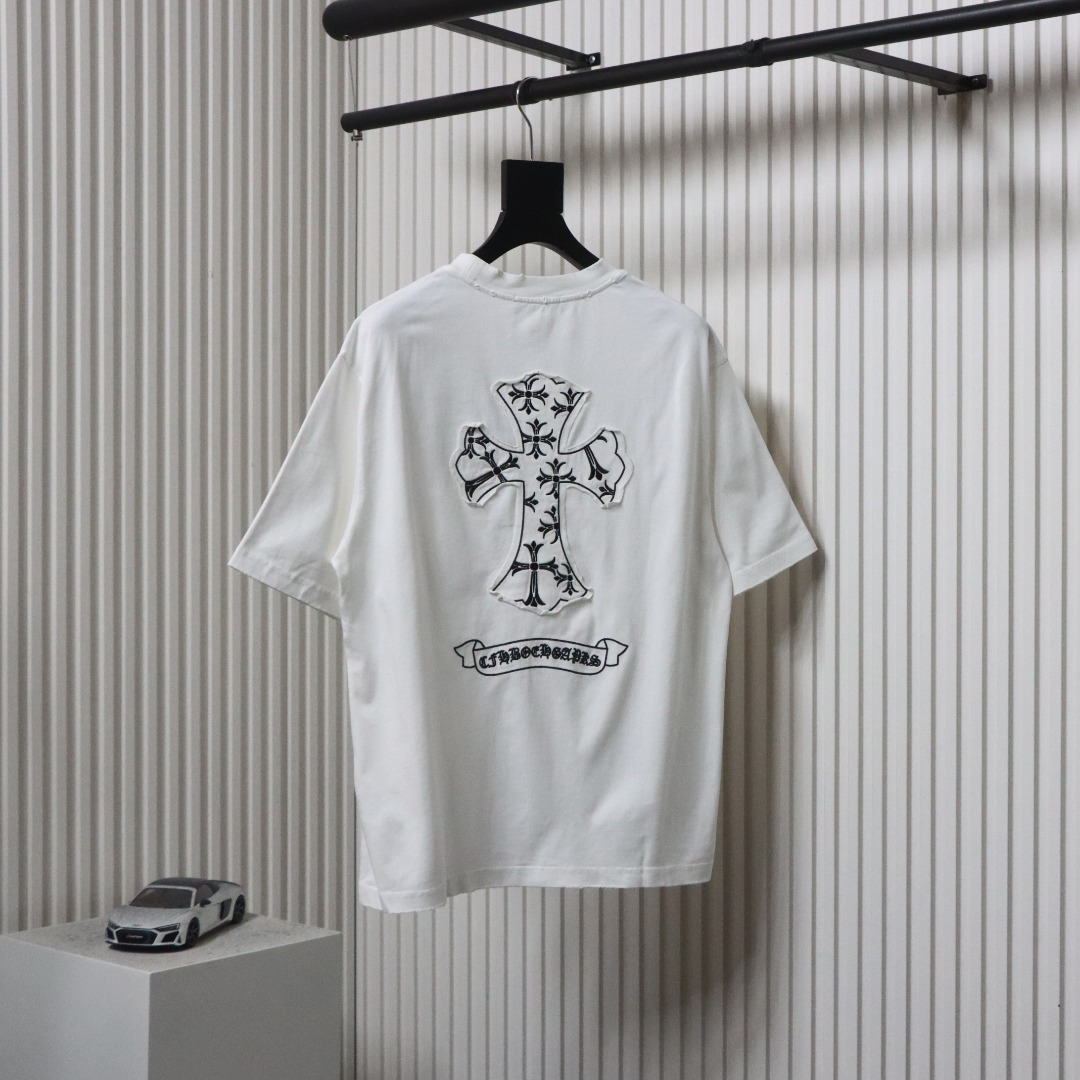 Chrome Hearts 25ss Catwalk Cross Patch Embroidery Washed Burnt Flower T-shirt White