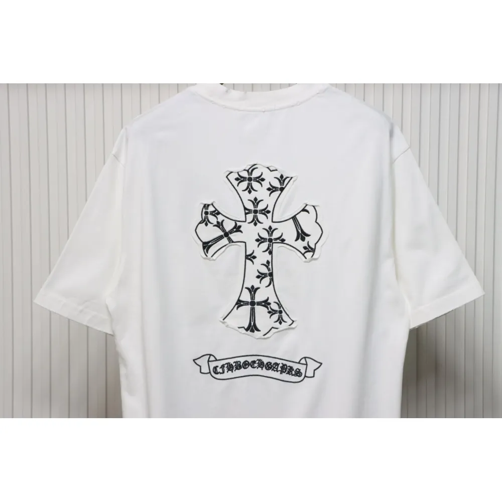 Chrome Hearts 25ss Catwalk Cross Patch Embroidery Washed Burnt Flower T-shirt White