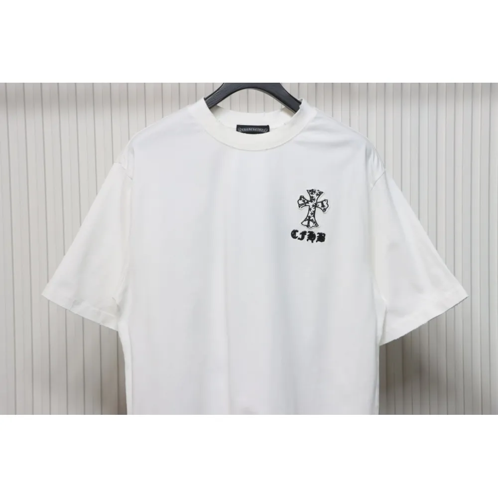 Chrome Hearts 25ss Catwalk Cross Patch Embroidery Washed Burnt Flower T-shirt White