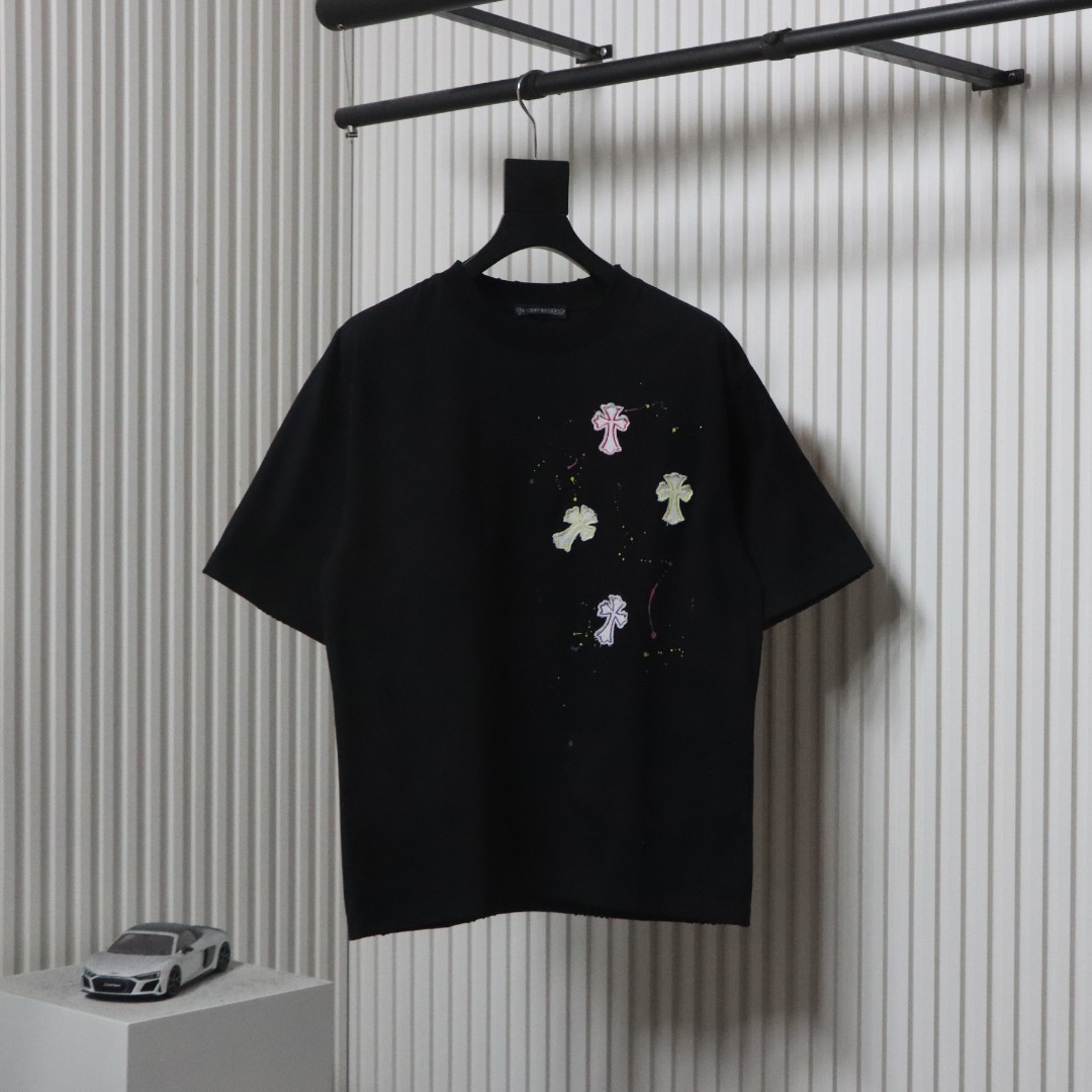 Chrome Hearts 25ss Graffiti Cross Patch Embroidery Washed T-shirt Black