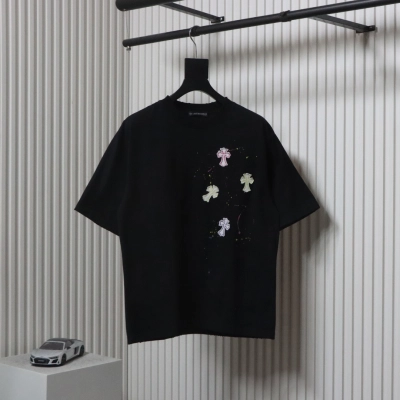 Chrome Hearts 25ss Graffiti Cross Patch Embroidery Washed T-shirt Black 01