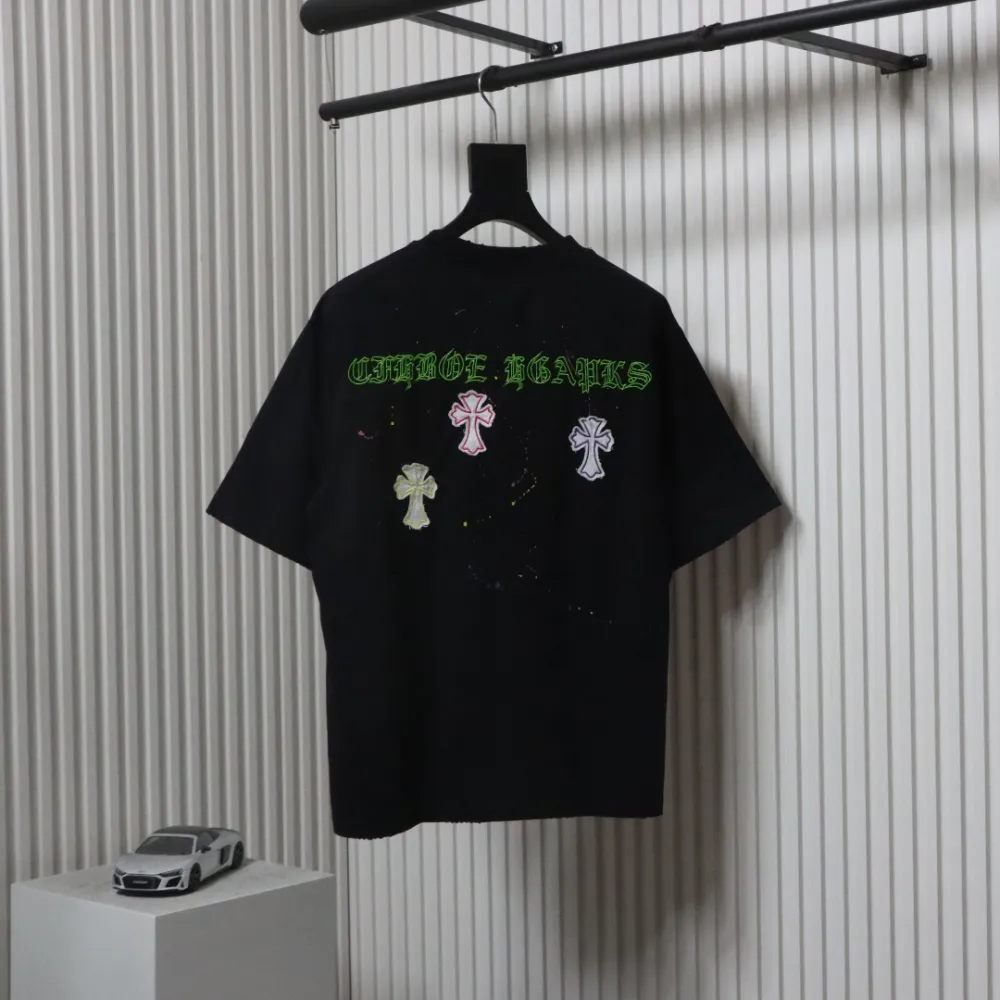 Chrome Hearts 25ss Graffiti Cross Patch Embroidery Washed T-shirt Black
