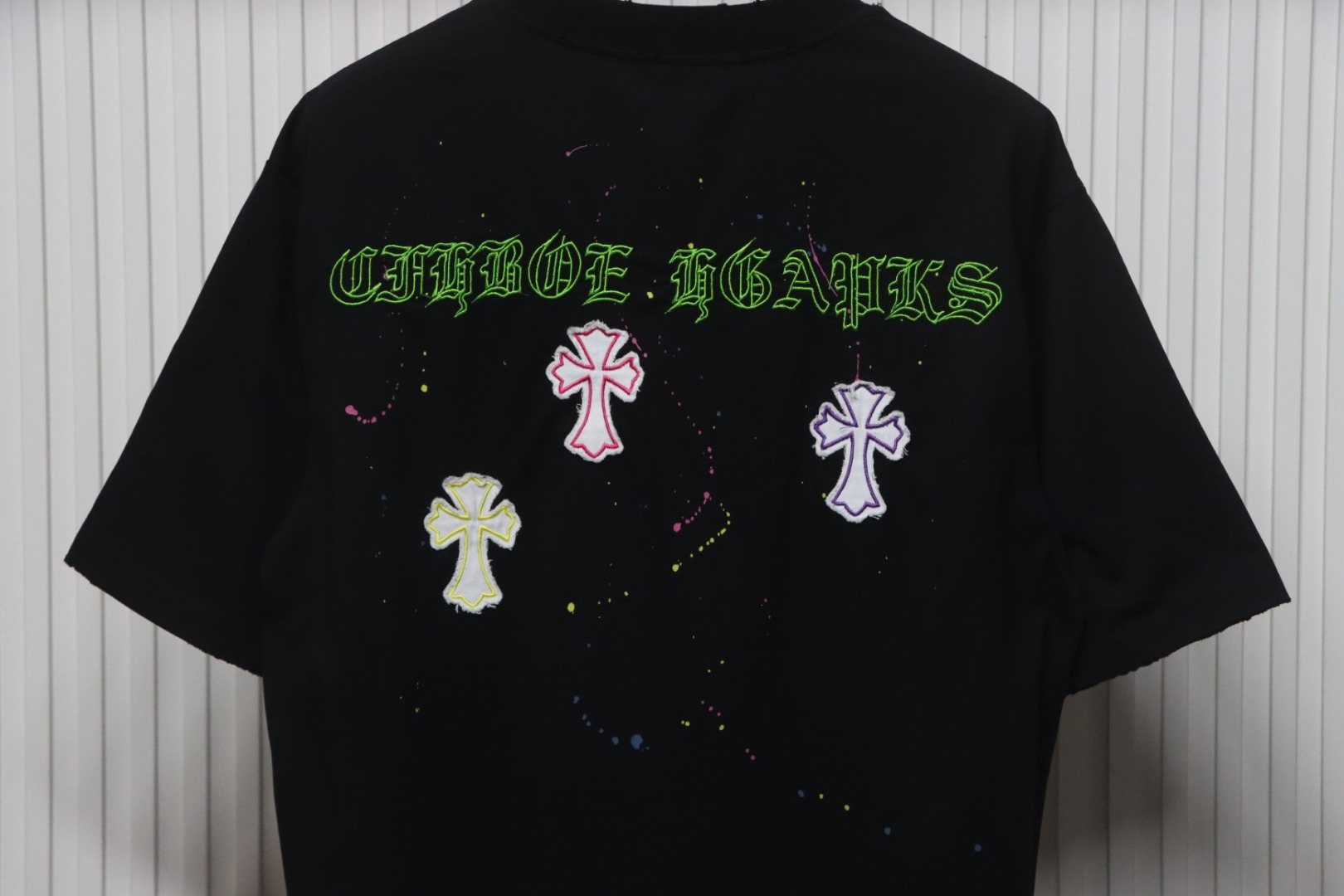 Chrome Hearts 25ss Graffiti Cross Patch Embroidery Washed T-shirt Black