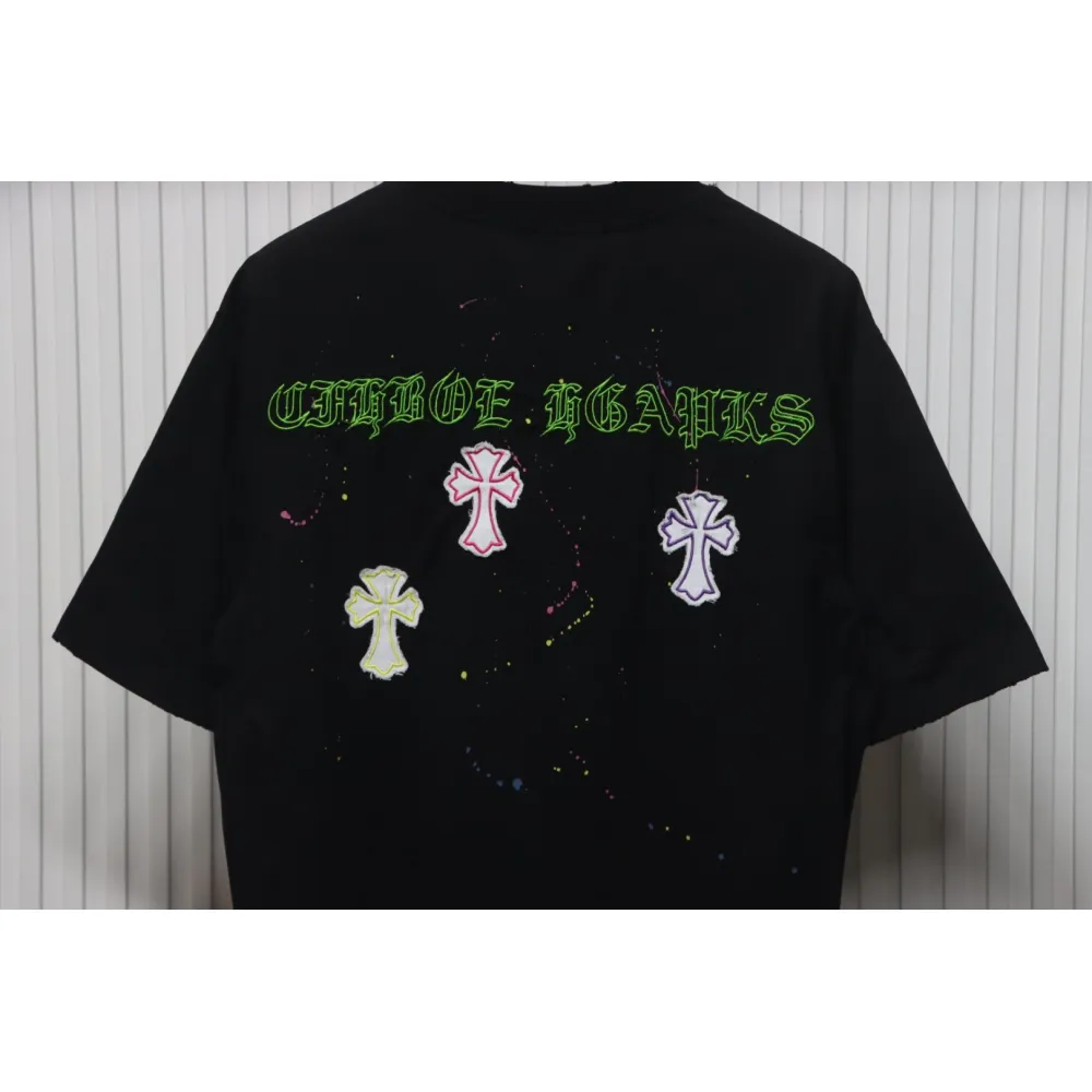 Chrome Hearts 25ss Graffiti Cross Patch Embroidery Washed T-shirt Black