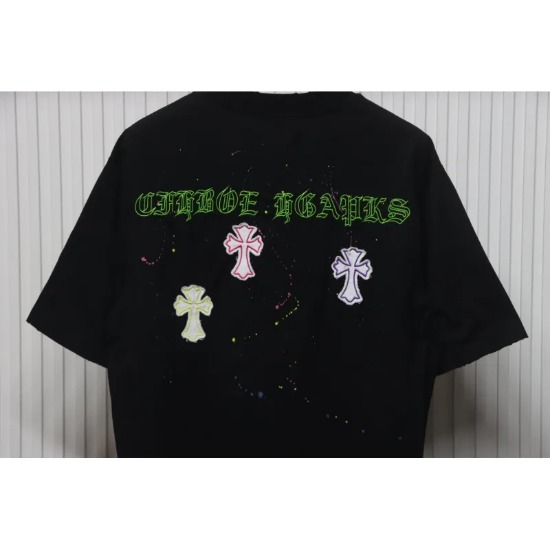Chrome Hearts 25ss Graffiti Cross Patch Embroidery Washed T-shirt Black