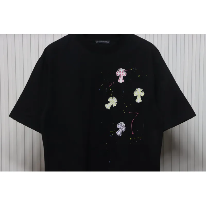 Chrome Hearts 25ss Graffiti Cross Patch Embroidery Washed T-shirt Black