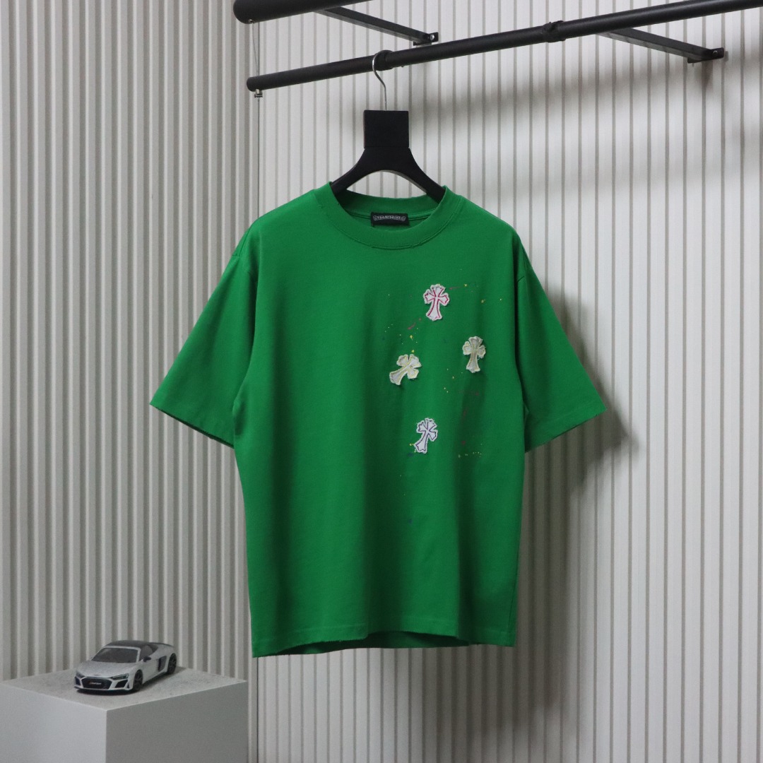 Chrome Hearts 25ss Graffiti Cross Patch Embroidery Washed T-shirt Green