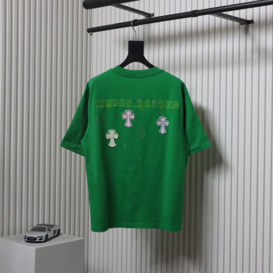 Chrome Hearts 25ss Graffiti Cross Patch Embroidery Washed T-shirt Green