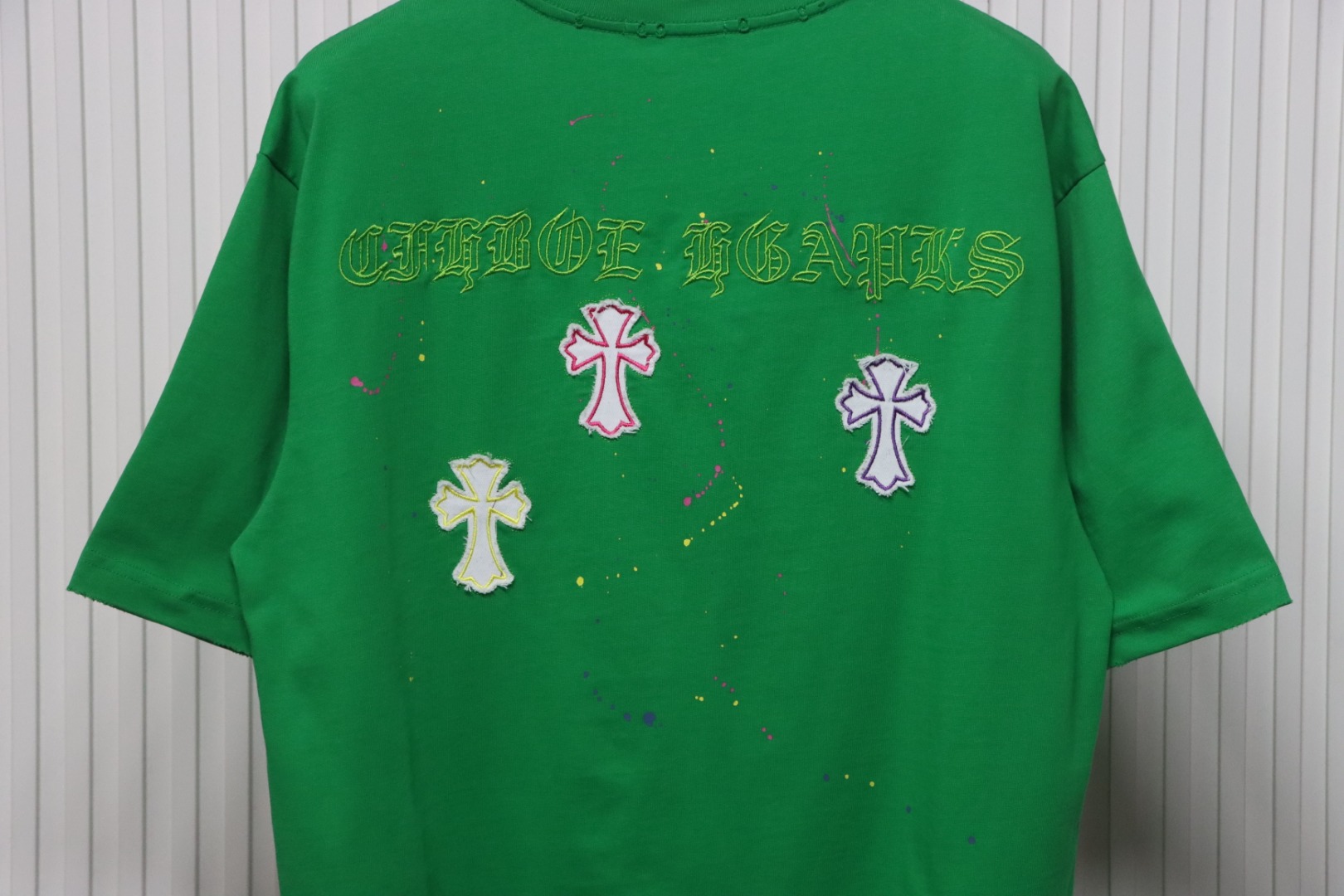 Chrome Hearts 25ss Graffiti Cross Patch Embroidery Washed T-shirt Green