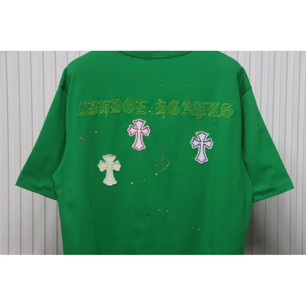 Chrome Hearts 25ss Graffiti Cross Patch Embroidery Washed T-shirt Green