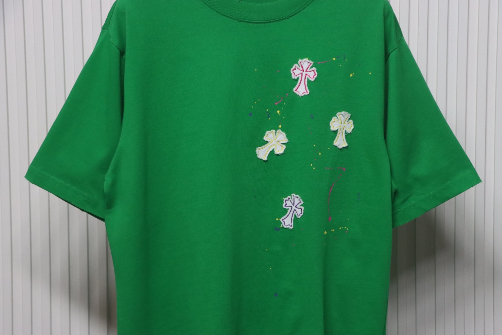 Chrome Hearts 25ss Graffiti Cross Patch Embroidery Washed T-shirt Green