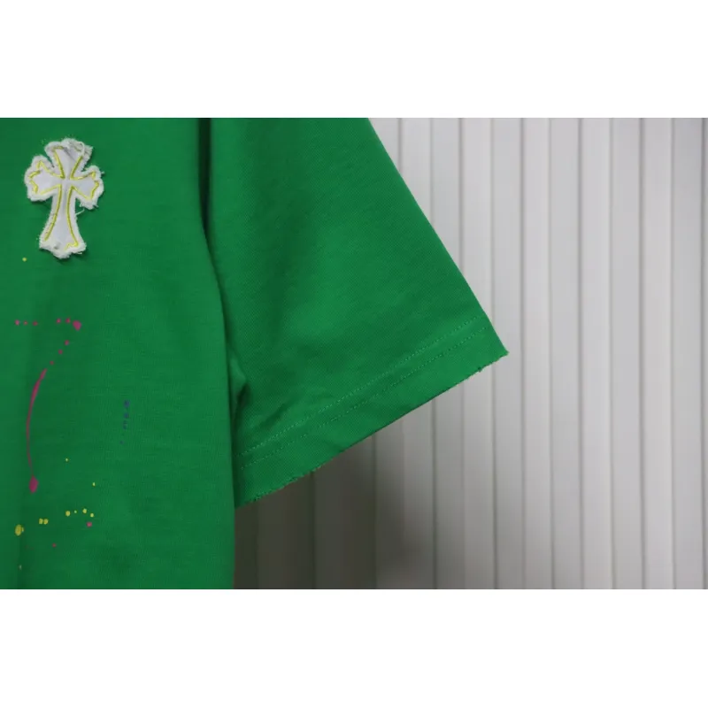Chrome Hearts 25ss Graffiti Cross Patch Embroidery Washed T-shirt Green
