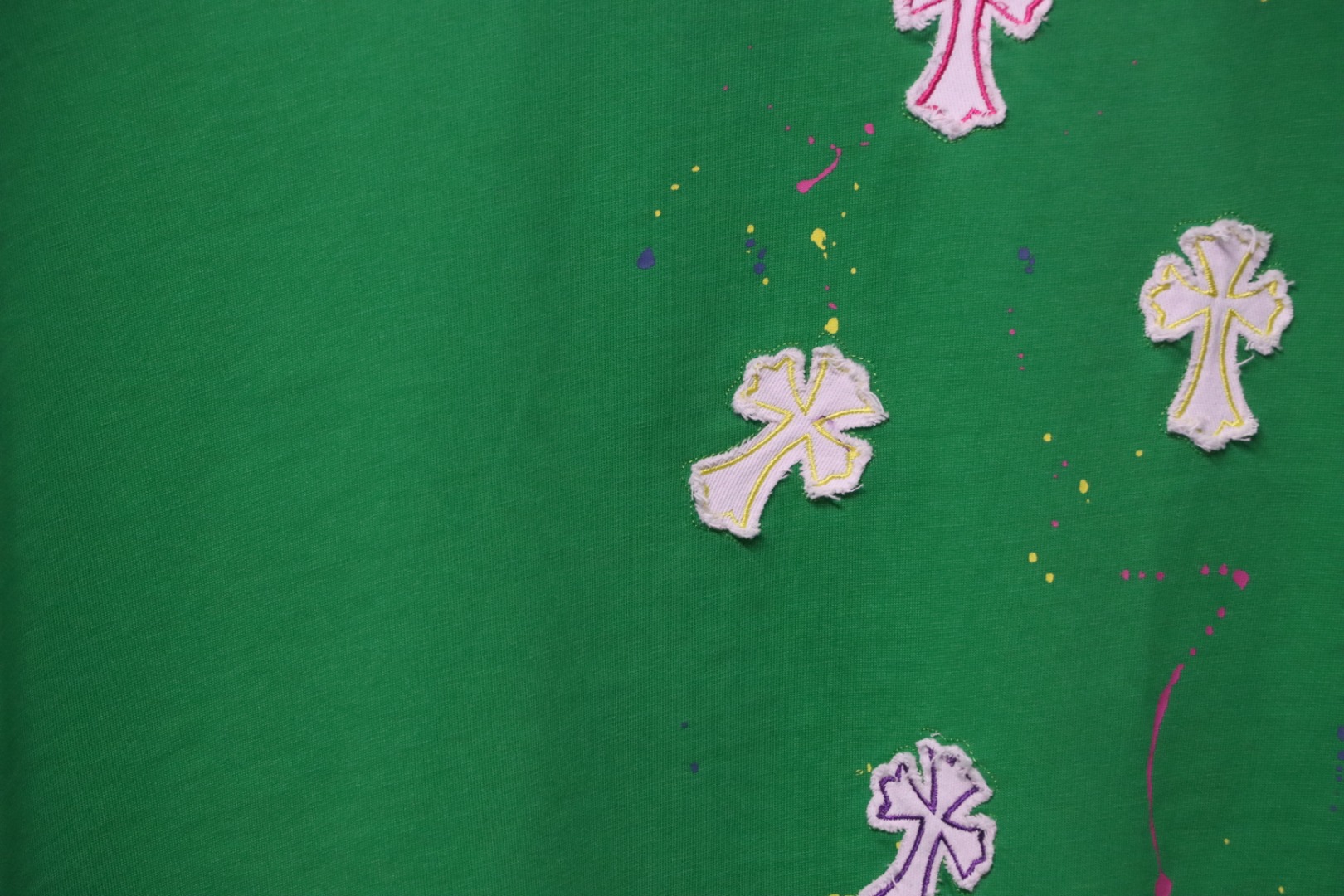 Chrome Hearts 25ss Graffiti Cross Patch Embroidery Washed T-shirt Green