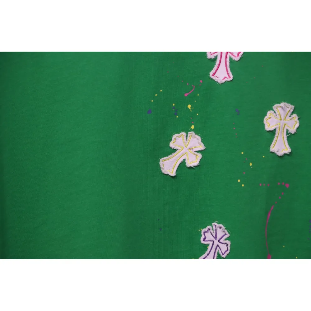 Chrome Hearts 25ss Graffiti Cross Patch Embroidery Washed T-shirt Green