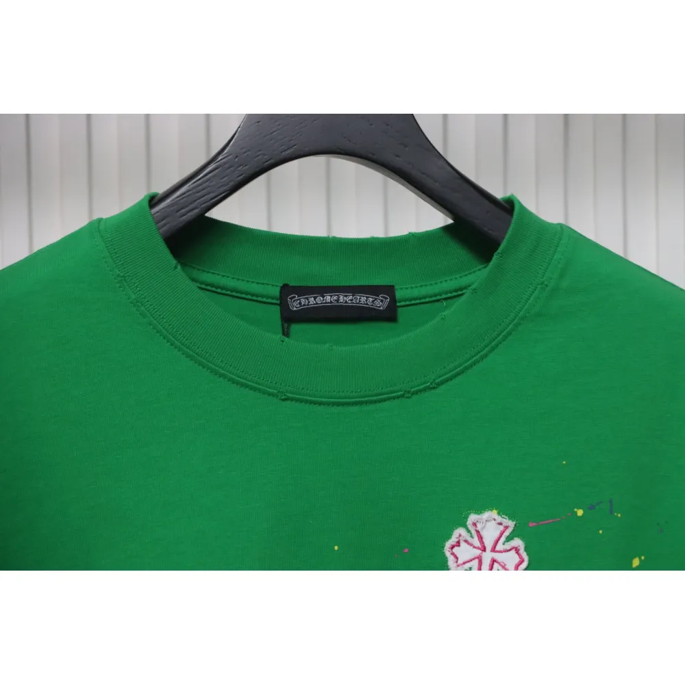 Chrome Hearts 25ss Graffiti Cross Patch Embroidery Washed T-shirt Green