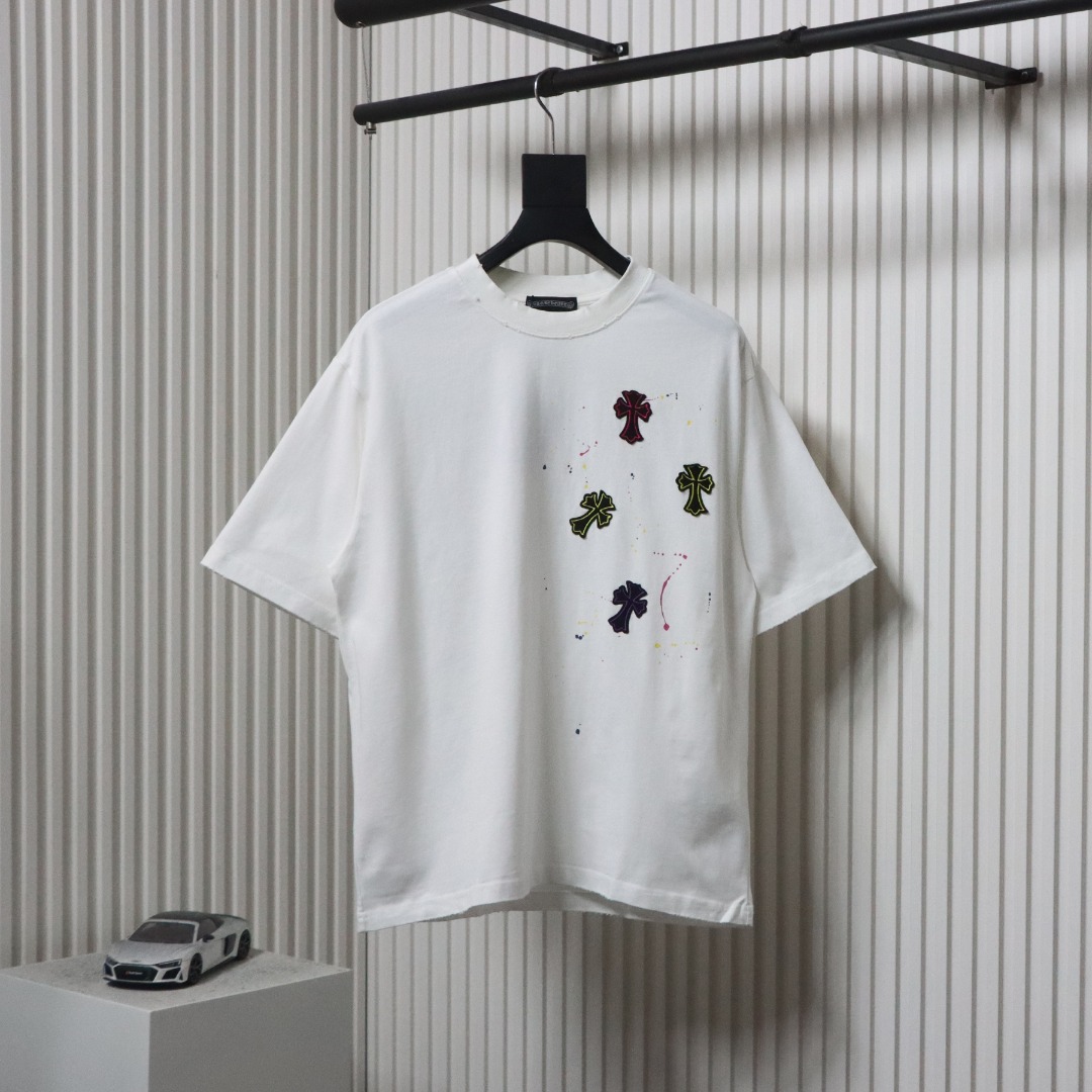 Chrome Hearts 25ss Graffiti Cross Patch Embroidery Washed T-shirt White