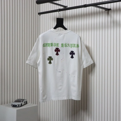 Chrome Hearts 25ss Graffiti Cross Patch Embroidery Washed T-shirt White 02