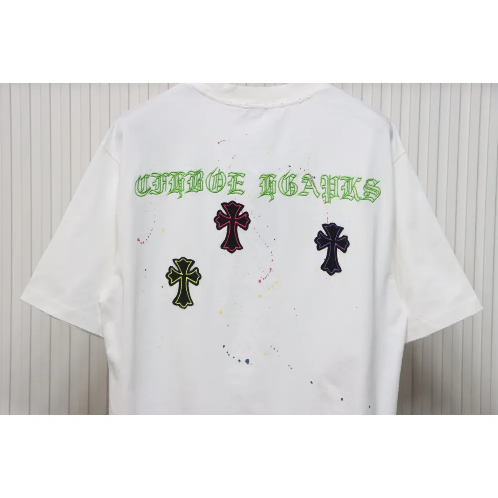 Chrome Hearts 25ss Graffiti Cross Patch Embroidery Washed T-shirt White