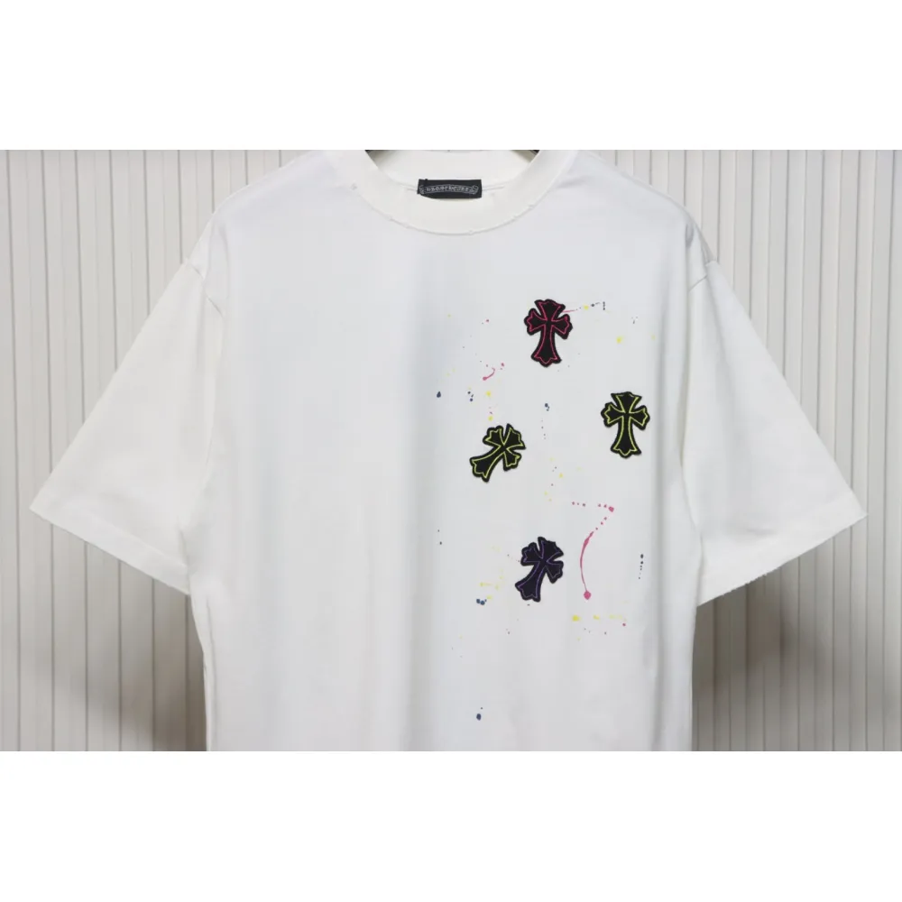 Chrome Hearts 25ss Graffiti Cross Patch Embroidery Washed T-shirt White