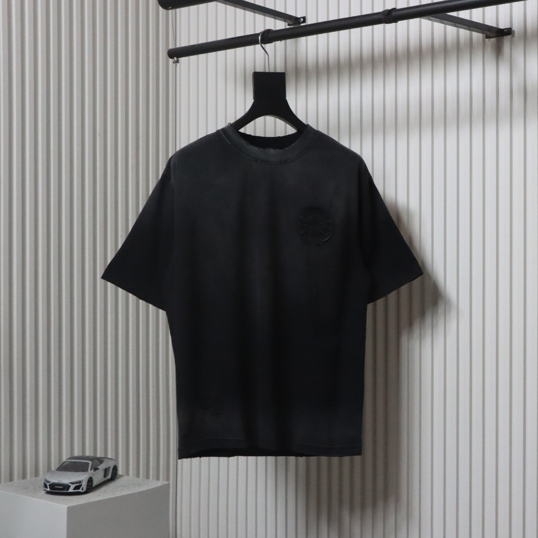 Chrome Hearts 25ss Horseshoe Patch Embroidery Burnout Washed Holes T-shirt Black