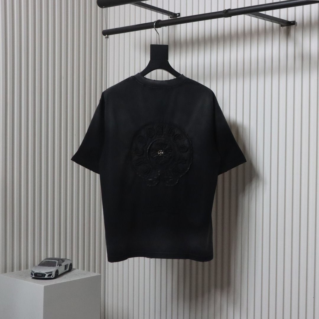 Chrome Hearts 25ss Horseshoe Patch Embroidery Burnout Washed Holes T-shirt Black