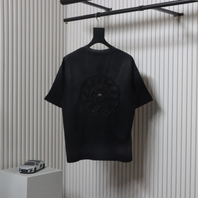 Chrome Hearts 25ss Horseshoe Patch Embroidery Burnout Washed Holes T-shirt Black 02