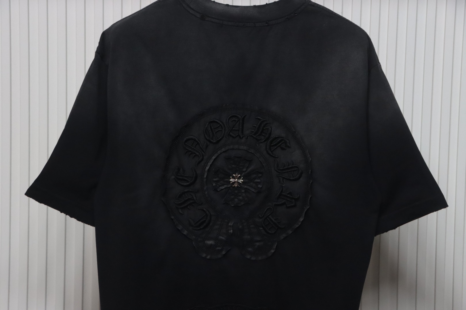 Chrome Hearts 25ss Horseshoe Patch Embroidery Burnout Washed Holes T-shirt Black