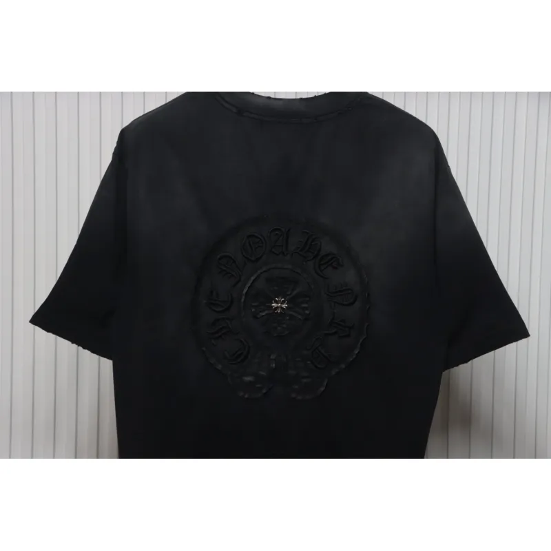 Chrome Hearts 25ss Horseshoe Patch Embroidery Burnout Washed Holes T-shirt Black