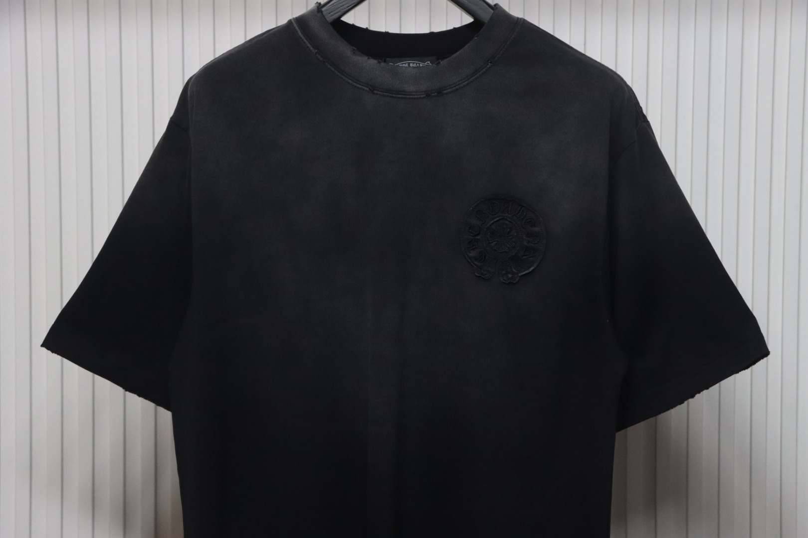 Chrome Hearts 25ss Horseshoe Patch Embroidery Burnout Washed Holes T-shirt Black
