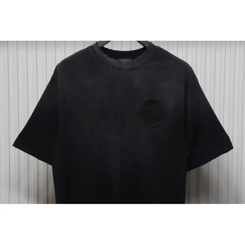 Chrome Hearts 25ss Horseshoe Patch Embroidery Burnout Washed Holes T-shirt Black