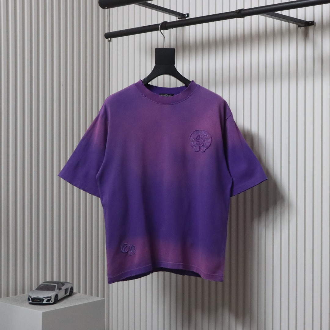Chrome Hearts 25ss Horseshoe Patch Embroidery Burnout Washed Holes T-shirt Purple