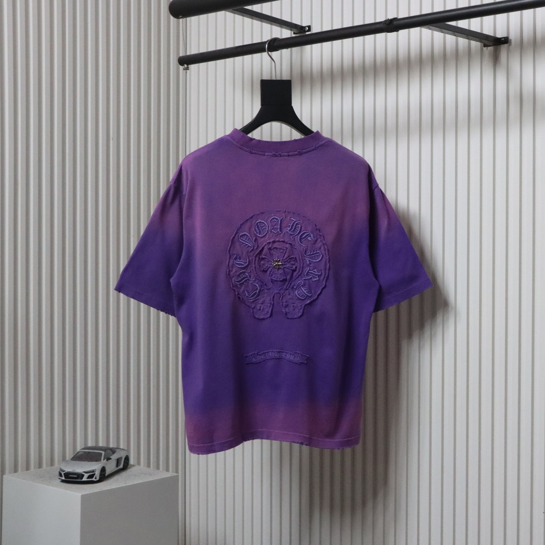 Chrome Hearts 25ss Horseshoe Patch Embroidery Burnout Washed Holes T-shirt Purple