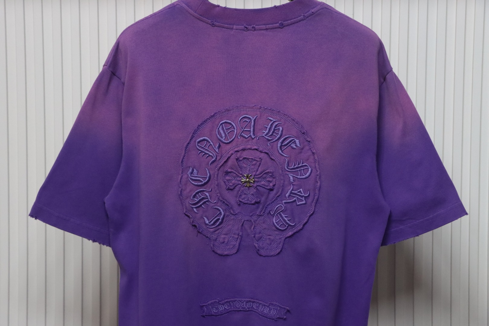 Chrome Hearts 25ss Horseshoe Patch Embroidery Burnout Washed Holes T-shirt Purple
