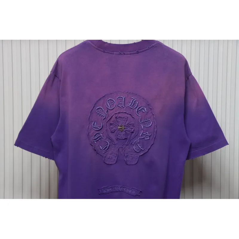 Chrome Hearts 25ss Horseshoe Patch Embroidery Burnout Washed Holes T-shirt Purple