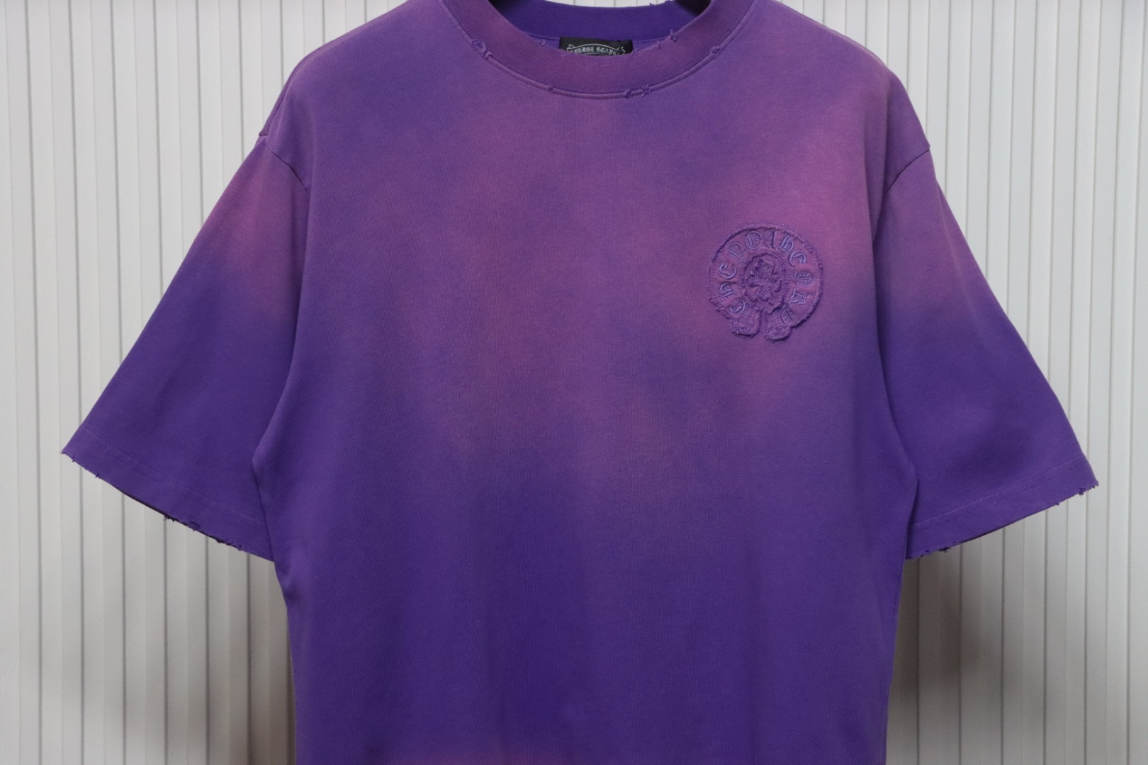 Chrome Hearts 25ss Horseshoe Patch Embroidery Burnout Washed Holes T-shirt Purple