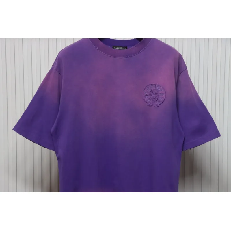 Chrome Hearts 25ss Horseshoe Patch Embroidery Burnout Washed Holes T-shirt Purple