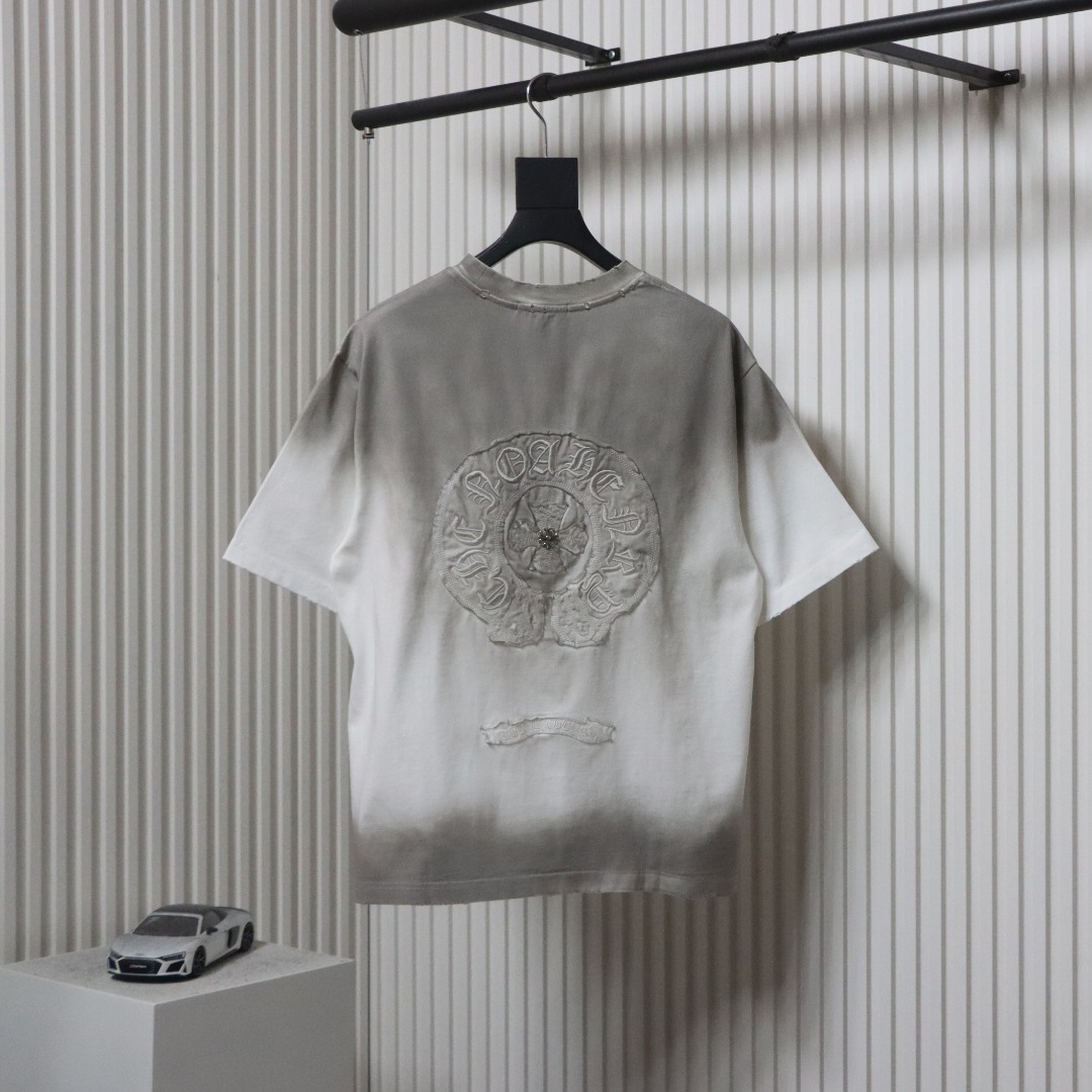 Chrome Hearts 25ss Horseshoe Patch Embroidery Burnout Washed Holes T-shirt White