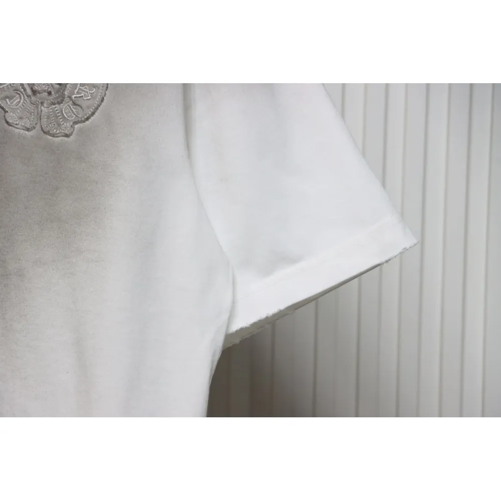Chrome Hearts 25ss Horseshoe Patch Embroidery Burnout Washed Holes T-shirt White