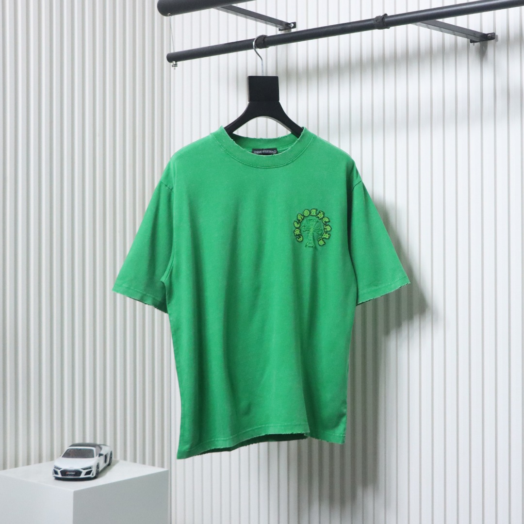 Chrome Hearts 25ss Sanskrit Horseshoe Cross Patch Embroidered Washed T-shirt Green