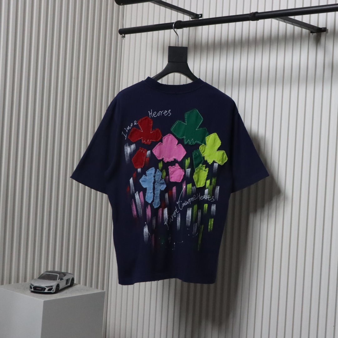 Chrome Hearts 25ss Valentine's Day Patch Embroidery Graffiti T-shirt Navy