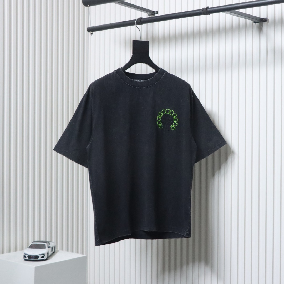 Chrome Hearts 25ss Sanskrit Horseshoe Cross Patch Embroidered Washed T-shirt Black