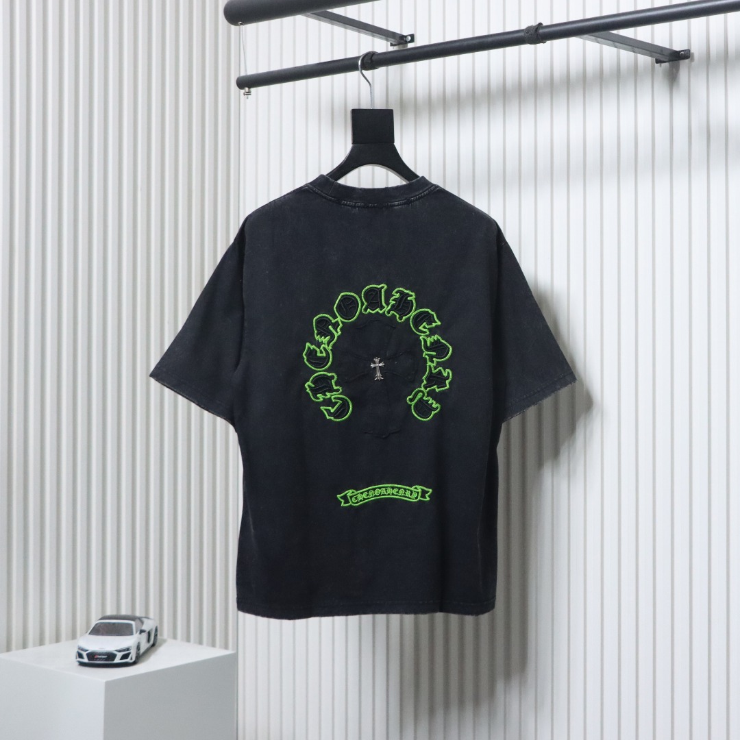 Chrome Hearts 25ss Sanskrit Horseshoe Cross Patch Embroidered Washed T-shirt Black